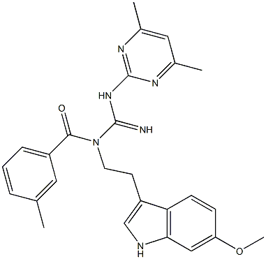 N-(4,6-DIMETHYL-2-PYRIMIDINYL)-N'-[2-(6-METHOXY-1H-INDOL-3-YL)ETHYL]-N'-(3-METHYLBENZOYL)GUANIDINE Struktur