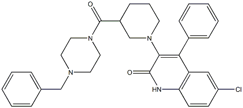 3-(3-(4-BENZYLPIPERAZINE-1-CARBONYL)PIPERIDIN-1-YL)-6-CHLORO-4-PHENYLQUINOLIN-2(1H)-ONE Struktur