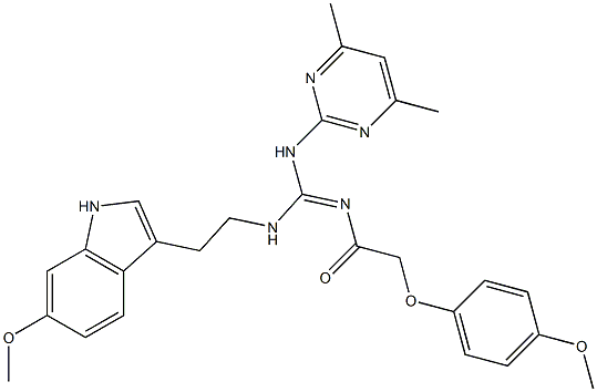 (E)-N-((4,6-DIMETHYLPYRIMIDIN-2-YLAMINO)(2-(6-METHOXY-1H-INDOL-3-YL)ETHYLAMINO)METHYLENE)-2-(4-METHOXYPHENOXY)ACETAMIDE Struktur