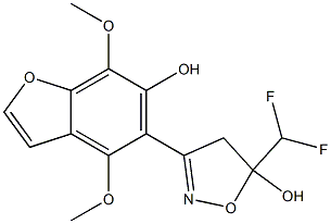 5-(DIFLUOROMETHYL)-3-(6-HYDROXY-4,7-DIMETHOXY-1-BENZOFURAN-5-YL)-4,5-DIHYDROISOXAZOL-5-OL Struktur