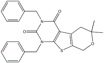 1,3-DIBENZYL-6,6-DIMETHYL-1,5,6,8-TETRAHYDRO-2H-PYRANO[4',3':4,5]THIENO[2,3-D]PYRIMIDINE-2,4(3H)-DIONE Struktur