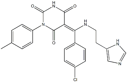 5-((E)-(4-CHLOROPHENYL){[2-(1H-IMIDAZOL-5-YL)ETHYL]AMINO}METHYLIDENE)-1-(4-METHYLPHENYL)-2,4,6(1H,3H,5H)-PYRIMIDINETRIONE Struktur