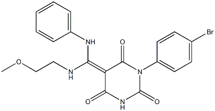 (5Z)-5-{ANILINO[(2-METHOXYETHYL)AMINO]METHYLENE}-1-(4-BROMOPHENYL)PYRIMIDINE-2,4,6(1H,3H,5H)-TRIONE Struktur