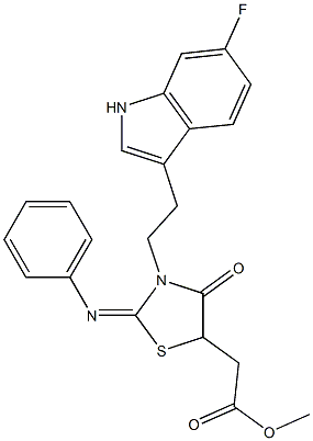 METHYL [(2E)-3-[2-(6-FLUORO-1H-INDOL-3-YL)ETHYL]-4-OXO-2-(PHENYLIMINO)-1,3-THIAZOLIDIN-5-YL]ACETATE Struktur