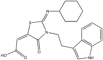 2-{2-(CYCLOHEXYLIMINO)-3-[2-(1H-INDOL-3-YL)ETHYL]-4-OXO-1,3-THIAZOLIDIN-5-YLIDENE}ACETIC ACID Struktur