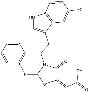 (2E)-[(2E)-3-[2-(5-CHLORO-1H-INDOL-3-YL)ETHYL]-4-OXO-2-(PHENYLIMINO)-1,3-THIAZOLIDIN-5-YLIDENE]ACETIC ACID Struktur