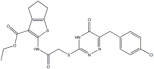 ETHYL 2-(2-(6-(4-CHLOROBENZYL)-5-OXO-4,5-DIHYDRO-1,2,4-TRIAZIN-3-YLTHIO)ACETAMIDO)-5,6-DIHYDRO-4H-CYCLOPENTA[B]THIOPHENE-3-CARBOXYLATE Struktur