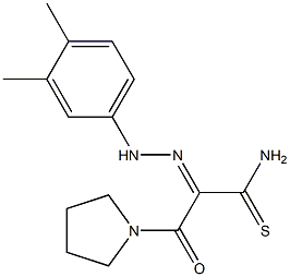 (2E)-2-[(3,4-DIMETHYLPHENYL)HYDRAZONO]-3-OXO-3-PYRROLIDIN-1-YLPROPANETHIOAMIDE Struktur