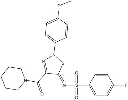 4-FLUORO-N-[2-(4-METHOXYPHENYL)-4-(1-PIPERIDINYLCARBONYL)-1,2,3-THIADIAZOL-5(2H)-YLIDENE]BENZENESULFONAMIDE Struktur