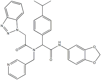 2-(2-(1H-BENZO[D][1,2,3]TRIAZOL-1-YL)-N-(PYRIDIN-3-YLMETHYL)ACETAMIDO)-N-(BENZO[D][1,3]DIOXOL-5-YL)-2-(4-ISOPROPYLPHENYL)ACETAMIDE Struktur