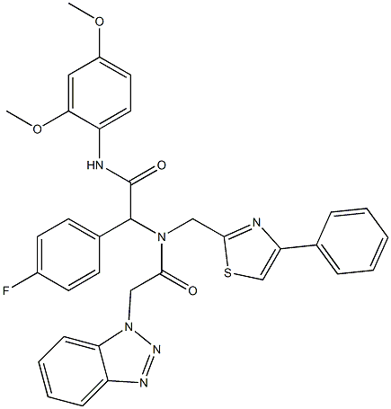 2-(2-(1H-BENZO[D][1,2,3]TRIAZOL-1-YL)-N-((4-PHENYLTHIAZOL-2-YL)METHYL)ACETAMIDO)-N-(2,4-DIMETHOXYPHENYL)-2-(4-FLUOROPHENYL)ACETAMIDE Struktur