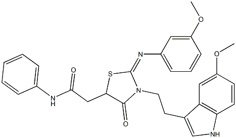 (E)-2-(3-(2-(5-METHOXY-1H-INDOL-3-YL)ETHYL)-2-(3-METHOXYPHENYLIMINO)-4-OXOTHIAZOLIDIN-5-YL)-N-PHENYLACETAMIDE Struktur