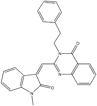 2-[(1-METHYL-2-OXO-1,2-DIHYDRO-3H-INDOL-3-YLIDENE)METHYL]-3-PHENETHYL-4(3H)-QUINAZOLINONE Struktur