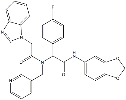 2-(2-(1H-BENZO[D][1,2,3]TRIAZOL-1-YL)-N-(PYRIDIN-3-YLMETHYL)ACETAMIDO)-N-(BENZO[D][1,3]DIOXOL-5-YL)-2-(4-FLUOROPHENYL)ACETAMIDE Struktur