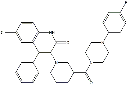 6-CHLORO-3-(3-(4-(4-FLUOROPHENYL)PIPERAZINE-1-CARBONYL)PIPERIDIN-1-YL)-4-PHENYLQUINOLIN-2(1H)-ONE Struktur