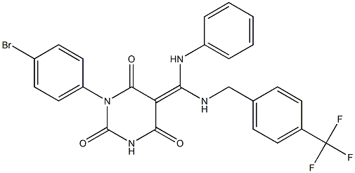 (Z)-1-(4-BROMOPHENYL)-5-((PHENYLAMINO)(4-(TRIFLUOROMETHYL)BENZYLAMINO)METHYLENE)PYRIMIDINE-2,4,6(1H,3H,5H)-TRIONE Struktur