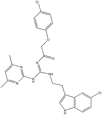 (E)-N-((2-(5-CHLORO-1H-INDOL-3-YL)ETHYLAMINO)(4,6-DIMETHYLPYRIMIDIN-2-YLAMINO)METHYLENE)-2-(4-CHLOROPHENOXY)ACETAMIDE Struktur