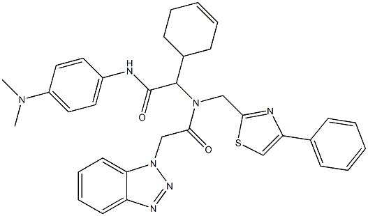 2-(2-(1H-BENZO[D][1,2,3]TRIAZOL-1-YL)-N-((4-PHENYLTHIAZOL-2-YL)METHYL)ACETAMIDO)-2-(CYCLOHEX-3-ENYL)-N-(4-(DIMETHYLAMINO)PHENYL)ACETAMIDE Struktur