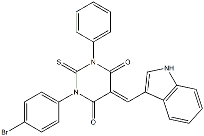 (5E)-1-(4-BROMOPHENYL)-5-(1H-INDOL-3-YLMETHYLENE)-3-PHENYL-2-THIOXODIHYDROPYRIMIDINE-4,6(1H,5H)-DIONE Struktur