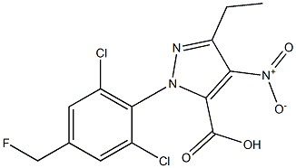 1-[2,6-DICHLORO-4-(FLUOROMETHYL)PHENYL]-3-ETHYL-4-NITRO-1H-PYRAZOLE-5-CARBOXYLIC ACID Struktur