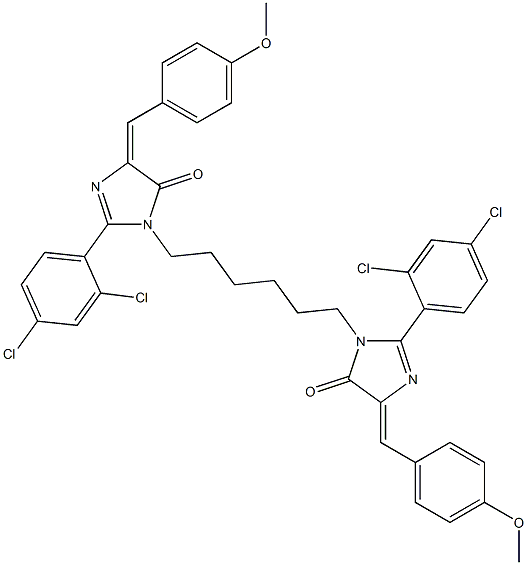 (E)-2-(2,4-DICHLOROPHENYL)-1-(6-((Z)-2-(2,4-DICHLOROPHENYL)-4-(4-METHOXYBENZYLIDENE)-5-OXO-4,5-DIHYDROIMIDAZOL-1-YL)HEXYL)-4-(4-METHOXYBENZYLIDENE)-1H-IMIDAZOL-5(4H)-ONE Struktur