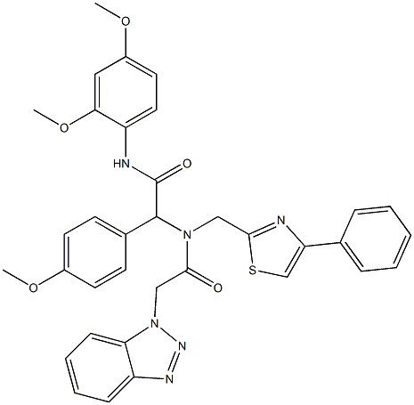 2-(2-(1H-BENZO[D][1,2,3]TRIAZOL-1-YL)-N-((4-PHENYLTHIAZOL-2-YL)METHYL)ACETAMIDO)-N-(2,4-DIMETHOXYPHENYL)-2-(4-METHOXYPHENYL)ACETAMIDE Struktur