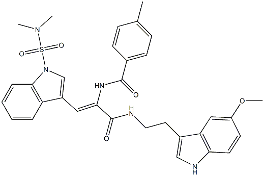 (Z)-N-(1-(1-(N,N-DIMETHYLSULFAMOYL)-1H-INDOL-3-YL)-3-(2-(5-METHOXY-1H-INDOL-3-YL)ETHYLAMINO)-3-OXOPROP-1-EN-2-YL)-4-METHYLBENZAMIDE Struktur