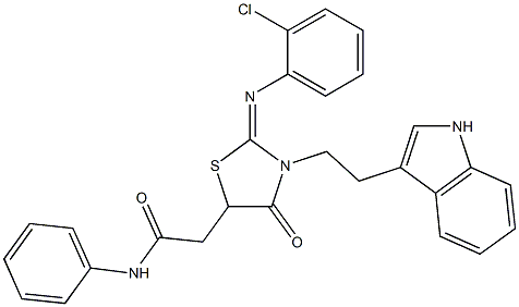 (E)-2-(3-(2-(1H-INDOL-3-YL)ETHYL)-2-(2-CHLOROPHENYLIMINO)-4-OXOTHIAZOLIDIN-5-YL)-N-PHENYLACETAMIDE Struktur