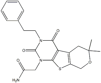 2-[6,6-DIMETHYL-2,4-DIOXO-3-PHENETHYL-3,4,5,8-TETRAHYDRO-2H-PYRANO[4',3':4,5]THIENO[2,3-D]PYRIMIDIN-1(6H)-YL]ACETAMIDE Struktur