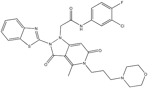 2-(2-(BENZO[D]THIAZOL-2-YL)-4-METHYL-5-(3-MORPHOLINOPROPYL)-3,6-DIOXO-2,3,5,6-TETRAHYDROPYRAZOLO[4,3-C]PYRIDIN-1-YL)-N-(3-CHLORO-4-FLUOROPHENYL)ACETAMIDE Struktur