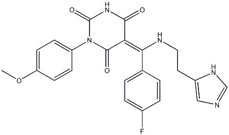 (E)-5-((2-(1H-IMIDAZOL-5-YL)ETHYLAMINO)(4-FLUOROPHENYL)METHYLENE)-1-(4-METHOXYPHENYL)PYRIMIDINE-2,4,6(1H,3H,5H)-TRIONE Struktur