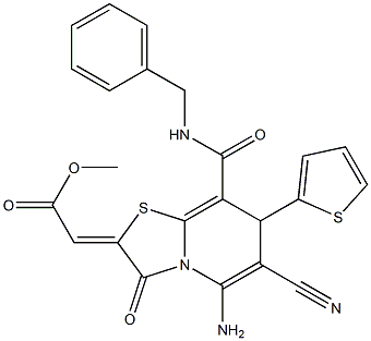 METHYL 2-[5-AMINO-8-[(BENZYLAMINO)CARBONYL]-6-CYANO-3-OXO-7-(2-THIENYL)-7H-[1,3]THIAZOLO[3,2-A]PYRIDIN-2(3H)-YLIDENE]ACETATE Struktur