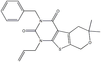 1-ALLYL-3-BENZYL-6,6-DIMETHYL-1,5,6,8-TETRAHYDRO-2H-PYRANO[4',3':4,5]THIENO[2,3-D]PYRIMIDINE-2,4(3H)-DIONE Struktur