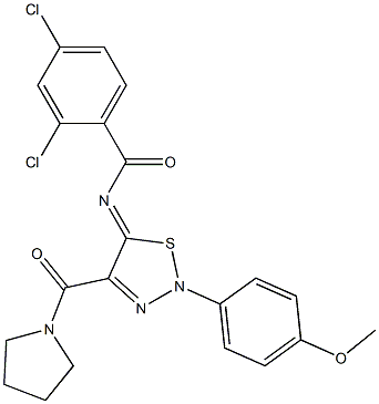 2,4-DICHLORO-N-[(5Z)-2-(4-METHOXYPHENYL)-4-(PYRROLIDIN-1-YLCARBONYL)-1,2,3-THIADIAZOL-5(2H)-YLIDENE]BENZAMIDE Struktur