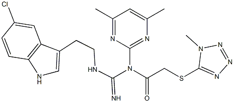 N-[2-(5-CHLORO-1H-INDOL-3-YL)ETHYL]-N'-(4,6-DIMETHYL-2-PYRIMIDINYL)-N'-{2-[(1-METHYL-1H-1,2,3,4-TETRAAZOL-5-YL)SULFANYL]ACETYL}GUANIDINE Struktur