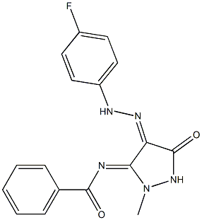 N-{(3Z,4E)-4-[(4-FLUOROPHENYL)HYDRAZONO]-2-METHYL-5-OXOPYRAZOLIDIN-3-YLIDENE}BENZAMIDE Struktur