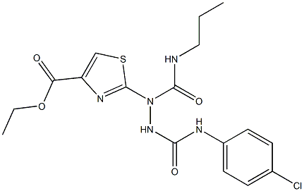 ETHYL 2-{2-{[(4-CHLOROPHENYL)AMINO]CARBONYL}-1-[(PROPYLAMINO)CARBONYL]HYDRAZINO}-1,3-THIAZOLE-4-CARBOXYLATE Struktur