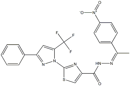 N'-[(1Z)-1-(4-NITROPHENYL)ETHYLIDENE]-2-[3-PHENYL-5-(TRIFLUOROMETHYL)-1H-PYRAZOL-1-YL]-1,3-THIAZOLE-4-CARBOHYDRAZIDE Struktur