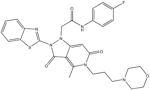 2-(2-(BENZO[D]THIAZOL-2-YL)-4-METHYL-5-(3-MORPHOLINOPROPYL)-3,6-DIOXO-2,3,5,6-TETRAHYDROPYRAZOLO[4,3-C]PYRIDIN-1-YL)-N-(4-FLUOROPHENYL)ACETAMIDE Struktur