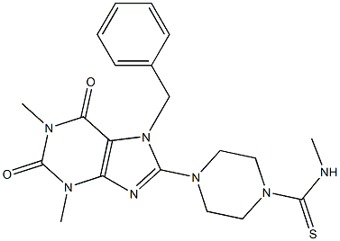 4-(7-BENZYL-1,3-DIMETHYL-2,6-DIOXO-2,3,6,7-TETRAHYDRO-1H-PURIN-8-YL)-N-METHYLPIPERAZINE-1-CARBOTHIOAMIDE Struktur