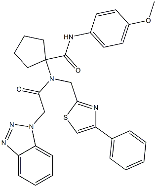 1-(2-(1H-BENZO[D][1,2,3]TRIAZOL-1-YL)-N-((4-PHENYLTHIAZOL-2-YL)METHYL)ACETAMIDO)-N-(4-METHOXYPHENYL)CYCLOPENTANECARBOXAMIDE Struktur