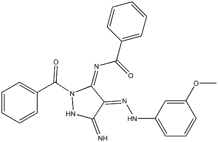 (E)-N-((E)-2-BENZOYL-5-IMINO-4-(2-(3-METHOXYPHENYL)HYDRAZONO)PYRAZOLIDIN-3-YLIDENE)BENZAMIDE Struktur