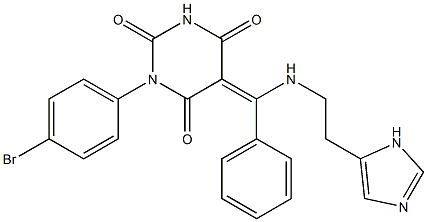 (5E)-1-(4-BROMOPHENYL)-5-[{[2-(1H-IMIDAZOL-5-YL)ETHYL]AMINO}(PHENYL)METHYLENE]PYRIMIDINE-2,4,6(1H,3H,5H)-TRIONE Struktur