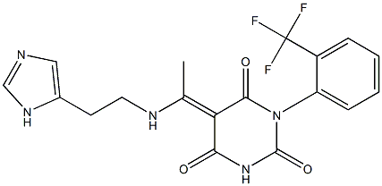 (5E)-5-(1-{[2-(1H-IMIDAZOL-5-YL)ETHYL]AMINO}ETHYLIDENE)-1-[2-(TRIFLUOROMETHYL)PHENYL]PYRIMIDINE-2,4,6(1H,3H,5H)-TRIONE Struktur