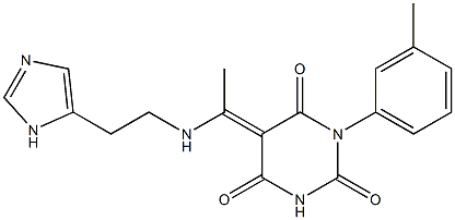 (5E)-5-(1-{[2-(1H-IMIDAZOL-5-YL)ETHYL]AMINO}ETHYLIDENE)-1-(3-METHYLPHENYL)PYRIMIDINE-2,4,6(1H,3H,5H)-TRIONE Struktur