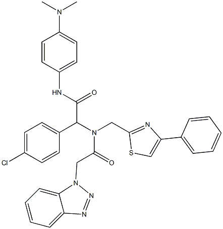 2-(2-(1H-BENZO[D][1,2,3]TRIAZOL-1-YL)-N-((4-PHENYLTHIAZOL-2-YL)METHYL)ACETAMIDO)-2-(4-CHLOROPHENYL)-N-(4-(DIMETHYLAMINO)PHENYL)ACETAMIDE Struktur