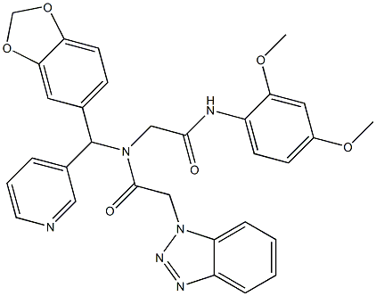 2-(1H-BENZO[D][1,2,3]TRIAZOL-1-YL)-N-(BENZO[D][1,3]DIOXOL-5-YL(PYRIDIN-3-YL)METHYL)-N-(2-(2,4-DIMETHOXYPHENYLAMINO)-2-OXOETHYL)ACETAMIDE Struktur