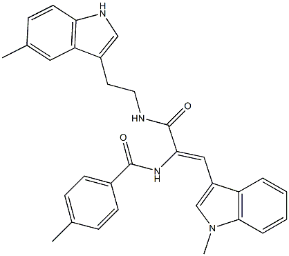 4-METHYL-N-[(Z)-2-(1-METHYL-1H-INDOL-3-YL)-1-({[2-(5-METHYL-1H-INDOL-3-YL)ETHYL]AMINO}CARBONYL)ETHENYL]BENZAMIDE Struktur