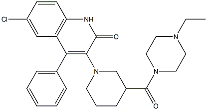 6-CHLORO-4-PHENYL-3-[3-((4-ETHYLPIPERAZIN-1-YL)CARBONYL)PIPERIDIN-1-YL]QUINOLIN-2(1H)-ONE Struktur