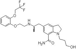 CAS # 160970-54-7, Silodosin, 1-(3-Hydroxypropyl)-5-[(2R)-2-[[2-[2-(2,2,2-trifluoroethoxy)phenoxy]ethyl]amino]propyl]-2,3-dihydro-1H-indole-7-carboxamide, KAD 3213, KMD 3213, Urief